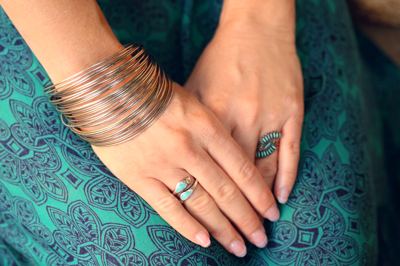 turquoise jewelry and silver bangles