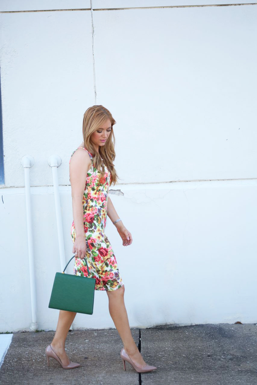 floral dress and Christian Louboutin heels