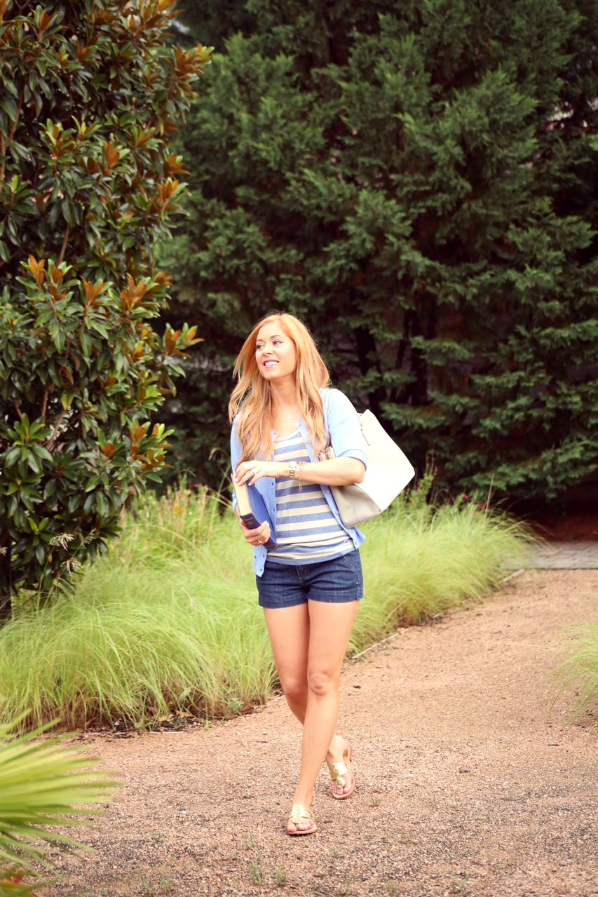 baby blue striped tank and cardigan