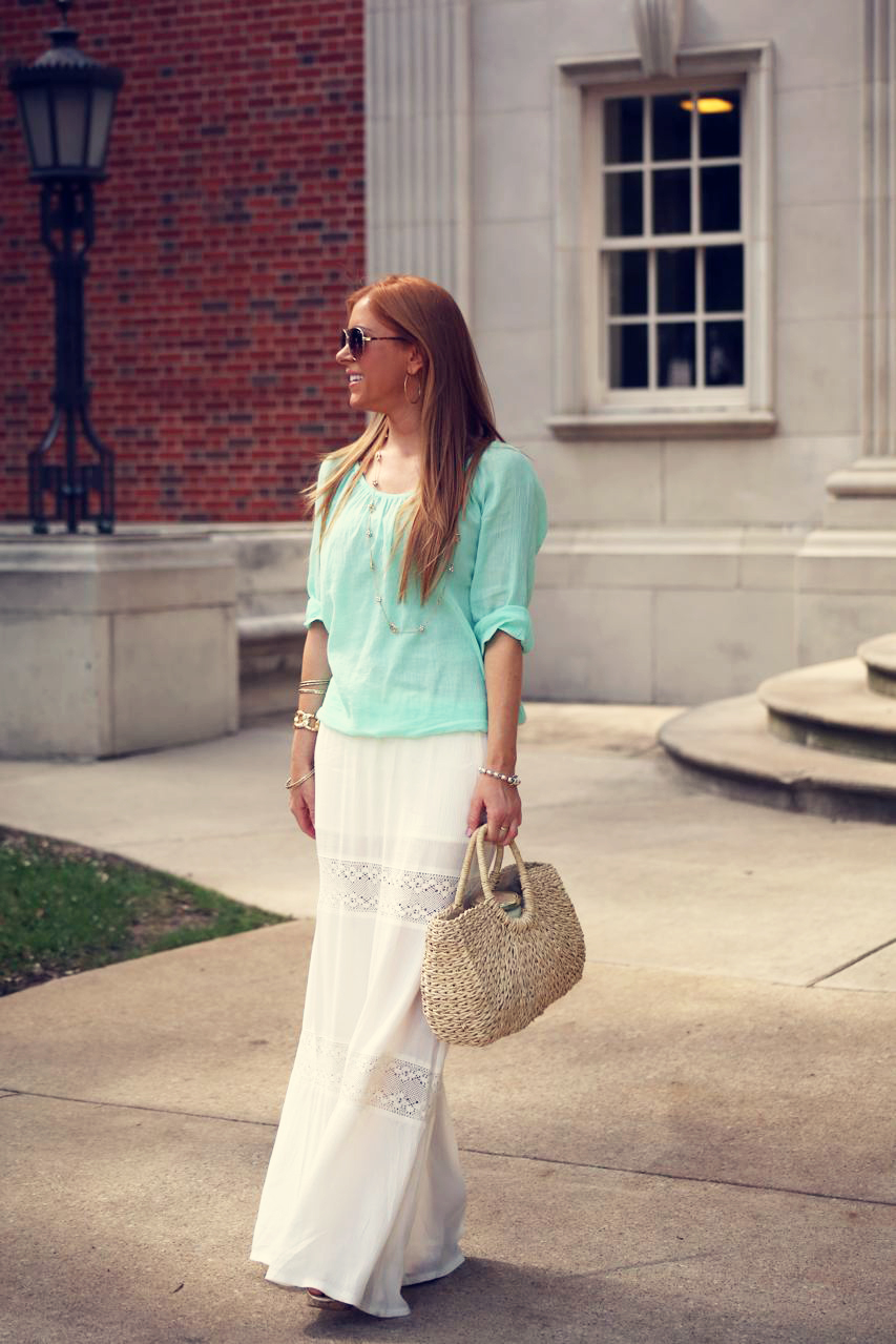 Crochet Maxi skirt and Gauze blouse from Old Navy
