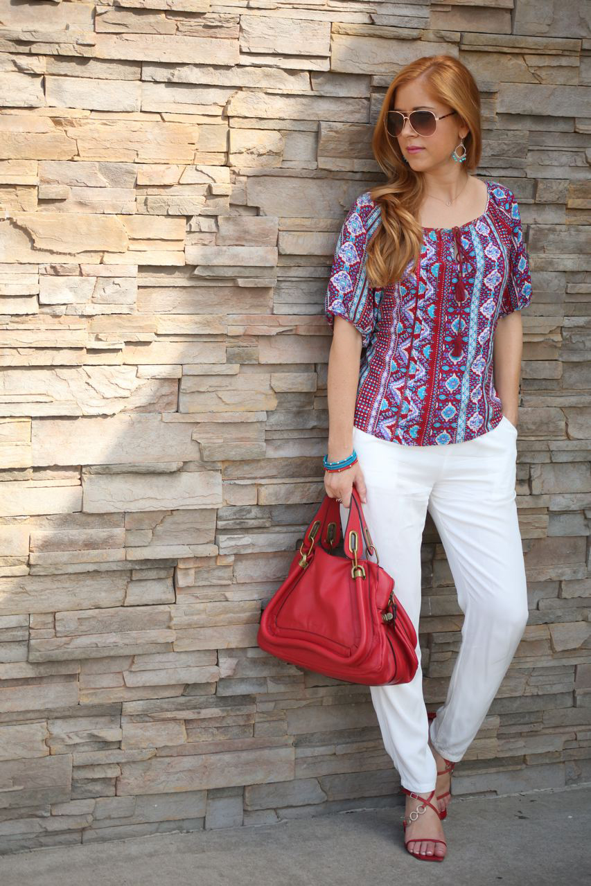 Tribal peasant blouse and white pants
