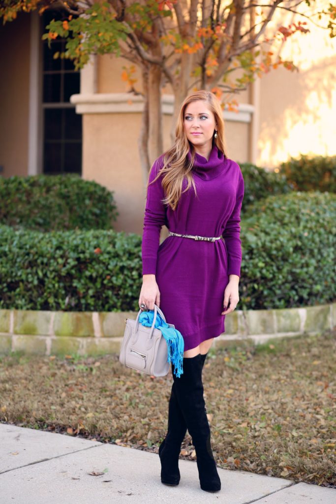 Hilary Kennedy Blog // Purple Sweater Dress & Over the Knee Boots