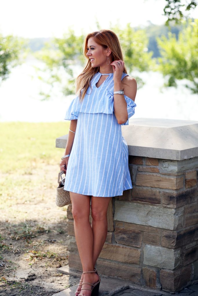 Hilary Kennedy Blog // Striped Off the Shoulder Dress + Victoria Tillotson Jewelry