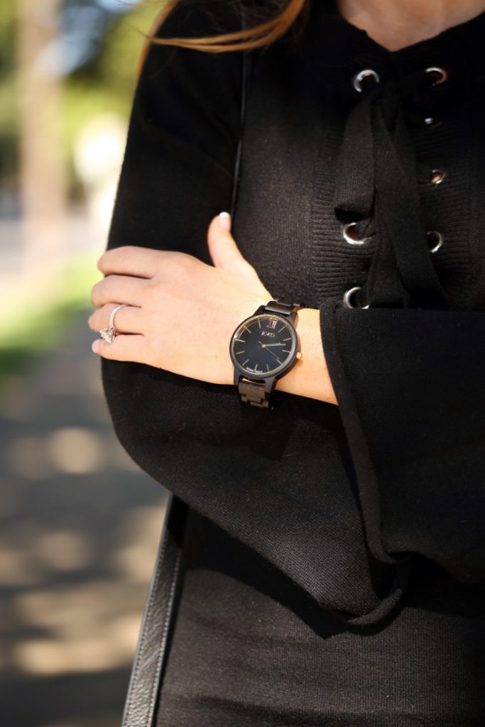 Hilary Kennedy Blog: Black Lace Up Dress + Jord Wood Watch