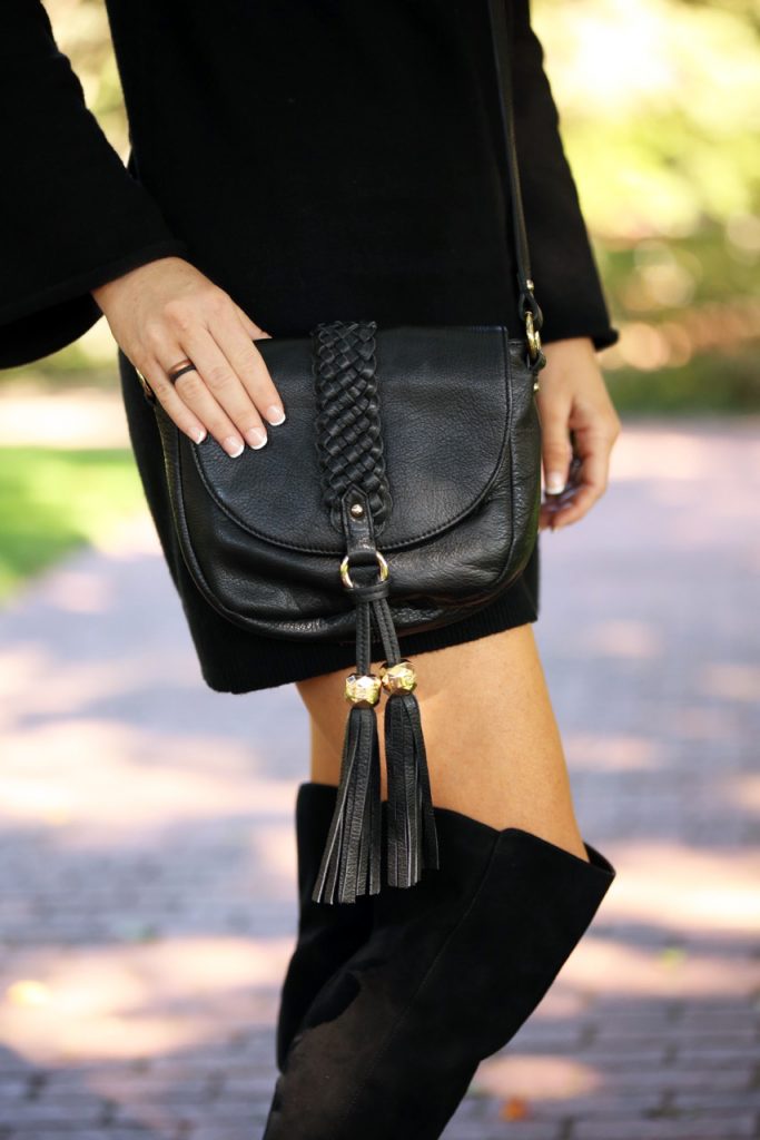 Hilary Kennedy Blog: Black Lace Up Dress + Dolce Vita Myla Crossbody Bag