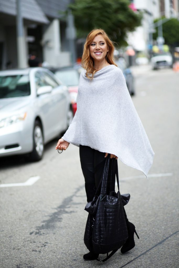 Hilary Kennedy Blog: // Cashmere Poncho, monogram choker, miriam merenfeld jewelry, actually organic, winter outfit ideas, black leggings, travel outfit ideas