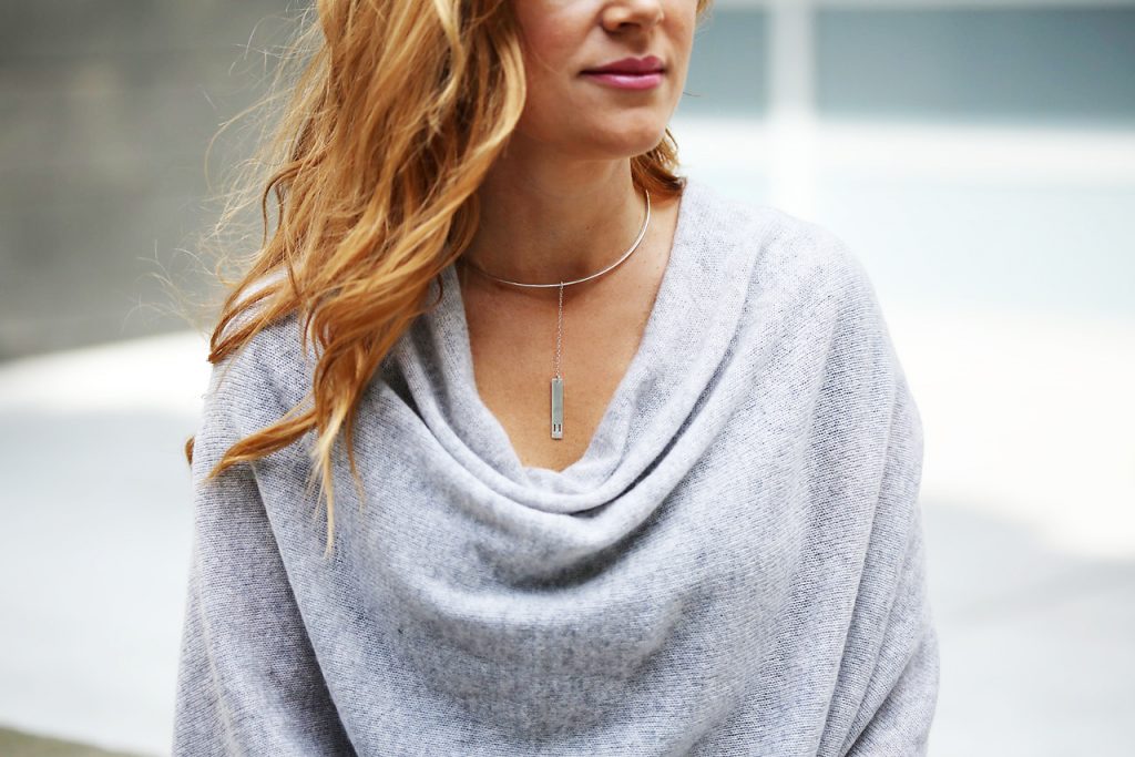 Hilary Kennedy Blog: // Cashmere Poncho, monogram choker, miriam merenfeld jewelry, actually organic, winter outfit ideas, black leggings, travel outfit ideas