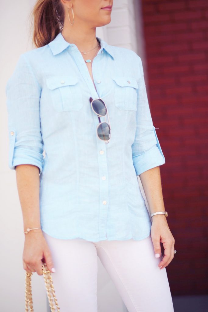 Hilary Kennedy Blog: // Saks Off Fifth Summer Steals (White Jeans + Linen Shirt)